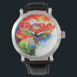 Elegant red floral watercolor painting watch<br><div class="desc">Romantic elegant graceful surreal red watercolor poppy painting By H Cooper</div>