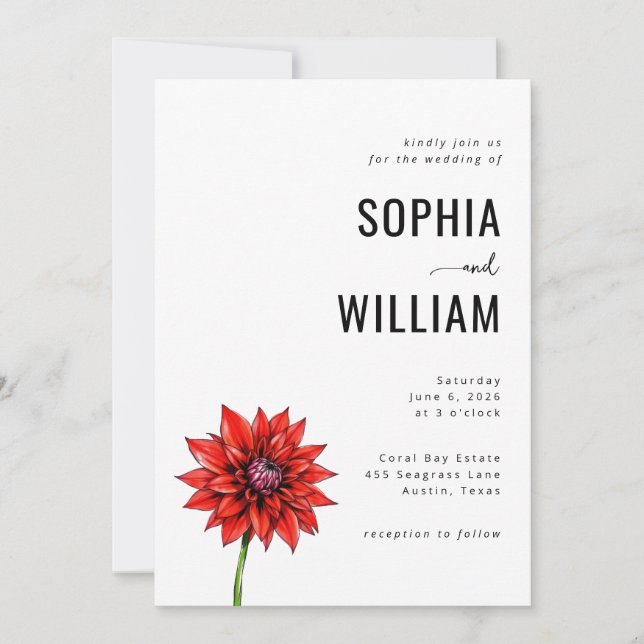 Elegant Red Floral Wedding Invitation (Front)