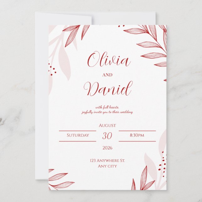 Elegant Red Floral Wedding Invitation (Front)