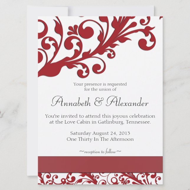 Elegant Red Floral Wedding Invitation (Front)