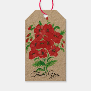 Elegant Red Flower Bouquet Thank You Gift Tags
