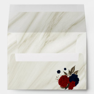 elegant red flower navy blue wedding envelope