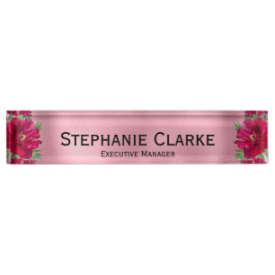 Elegant Red Flower Pink Executive Manager  Nameplate