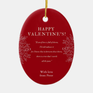 Elegant Red flower printed Valentines Ceramic Ornament
