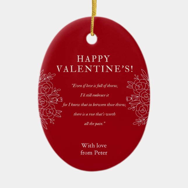 Elegant Red flower printed Valentines  Ceramic Ornament (Front)