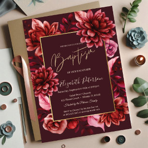 Elegant Red Flowers Baptism Invitation