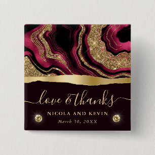 Elegant Red Foil and Gold Glitter Agate Wedding 2 Inch Square Button