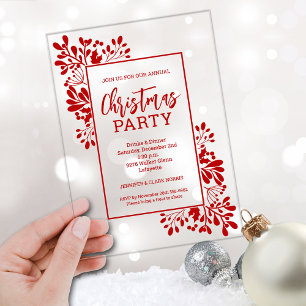 Elegant Red Foliage Christmas Party Acrylic Invitations