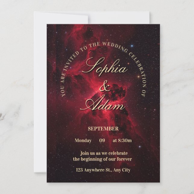 Elegant Red Galaxy Wedding Invitation (Devant)