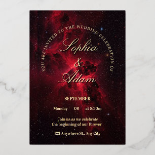 Elegant Red Galaxy Wedding Invitation