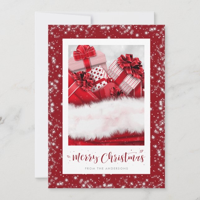 Elegant Red Gifts Snow Merry Christmas Cards (Front)