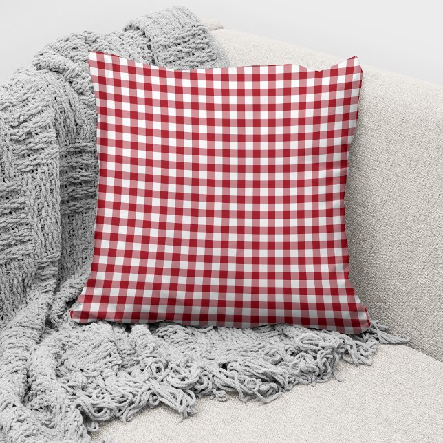 Elegant Red Gingham Checks Pattern Throw Pillow (Creator Uploaded)