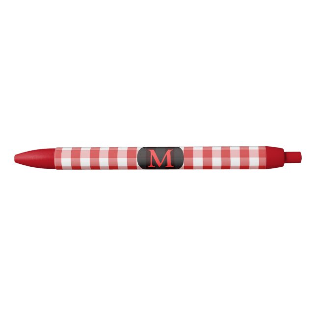 Elegant Red Gingham Pattern Personalized Monogram Ink Pen (Front)