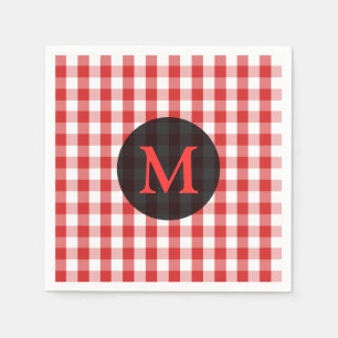 Elegant Red Gingham Pattern Personalized Monogram Napkin