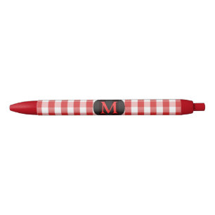 Elegant Red Gingham Pattern Personalized Monogram Red Ink Pen