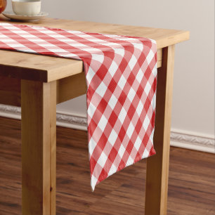 Elegant Red Gingham Pattern Short Table Runner