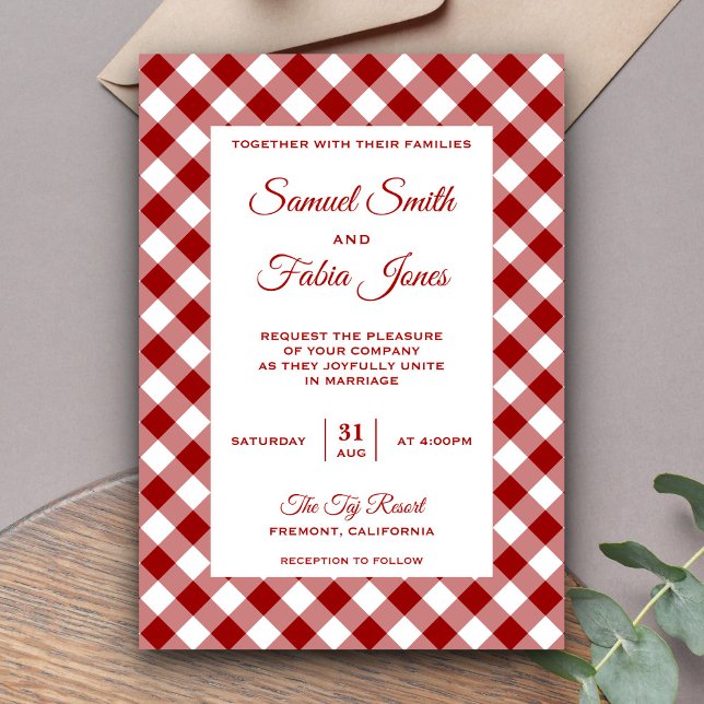 Elegant Red Gingham Pattern Wedding Invitation (Creator Uploaded)