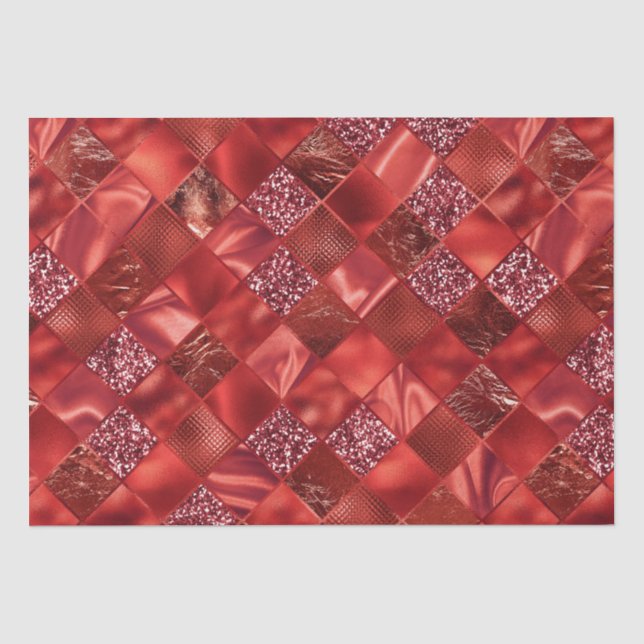 Elegant Red Glitter Diamond Lattice Pattern Tissue Paper (Front)