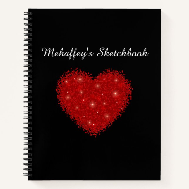 Elegant Red Glitter Heart Artist Sketchbook  Notebook (Front)