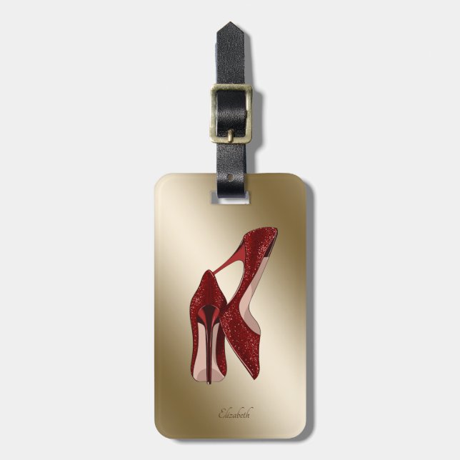 Elegant Red Glitter High Heels -Personalized Luggage Tag (Front Vertical)