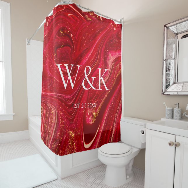 Elegant Red Glitter Initial Wedding Couple  (In Situ)