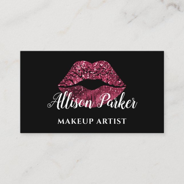 Elegant Red Glitter Lips Makeup Artist Business Business Card (Front)