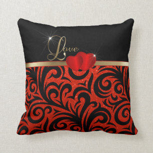 Elegant Red Glitter Love Throw Pillow