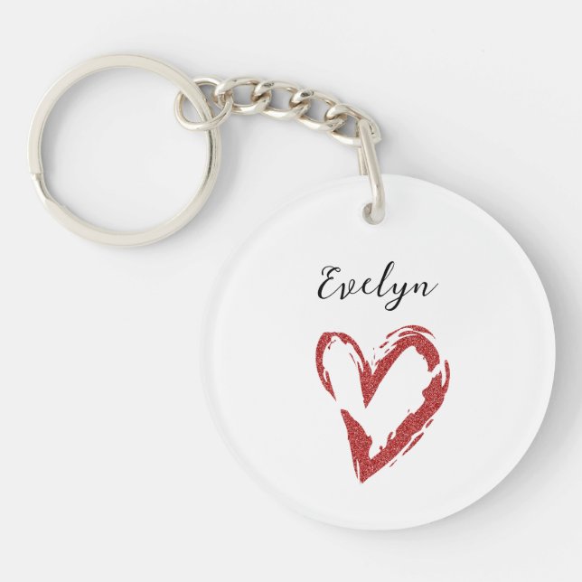 Elegant Red Glitter Name Acrylic Keychain (Front)