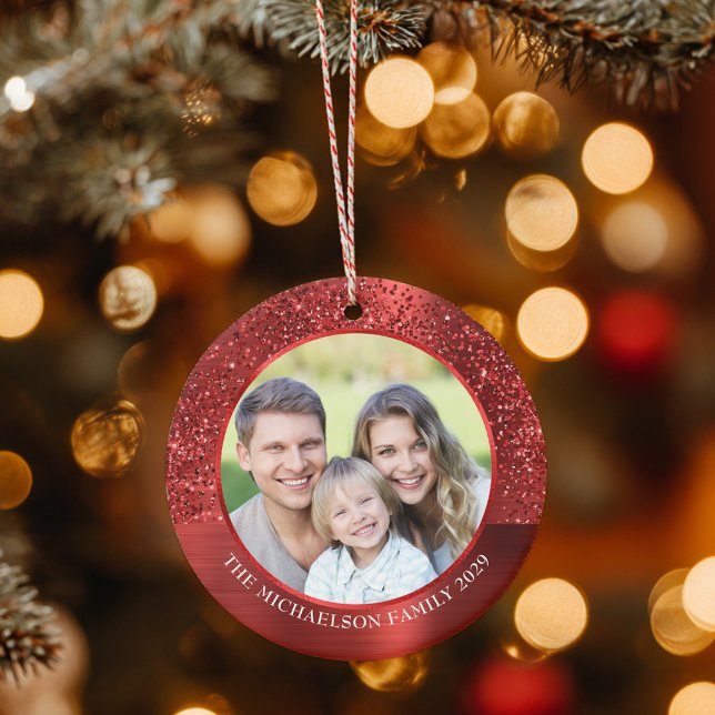 Elegant Red Glitter Photo Metallic Christmas Ceramic Ornament (Elegant Red Glitter Photo Metallic Christmas Ceramic Ornament
)