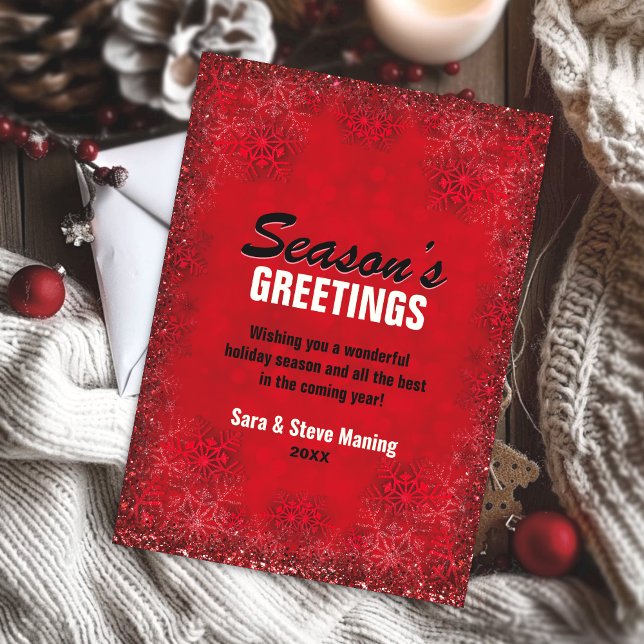 Elegant red glitter snowflakes Christmas Holiday Card (Creator Uploaded)