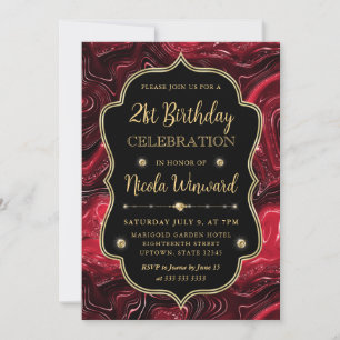 Elegant Red Glitter Strata Vintage Frame Birthday Invitation