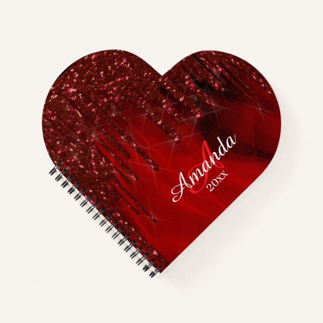 Elegant red glittery design notebook (Front)