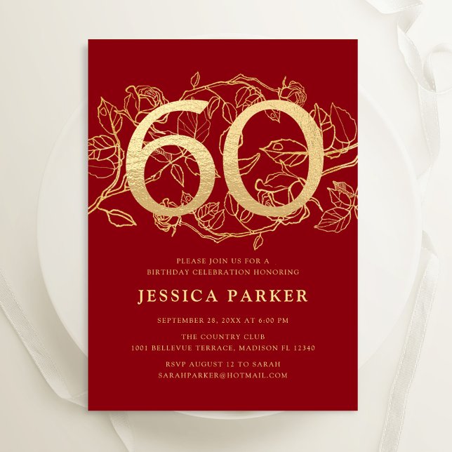 Elegant Red Gold 60th Birthday Invitation (Creator Uploaded)