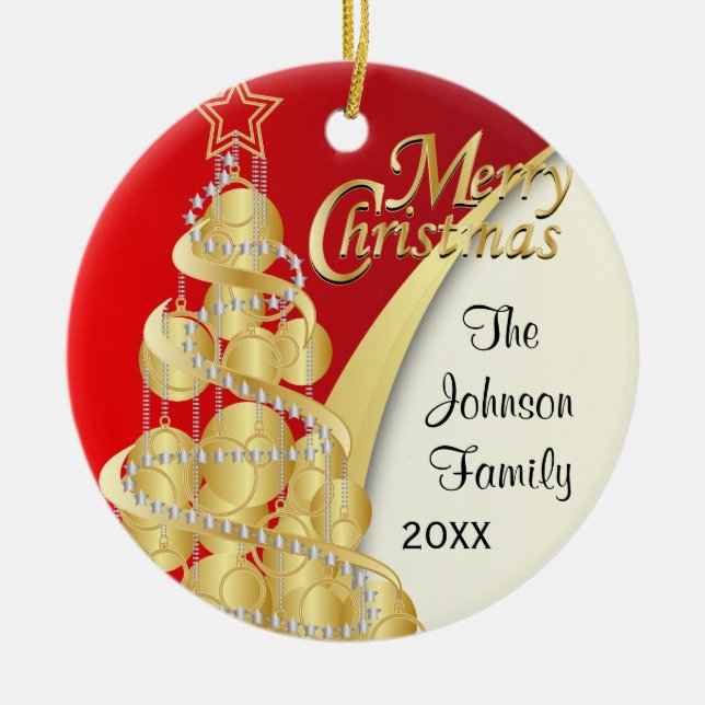 Elegant Red, Gold and White Christmas | DIY Photo Ceramic Ornament (Front)