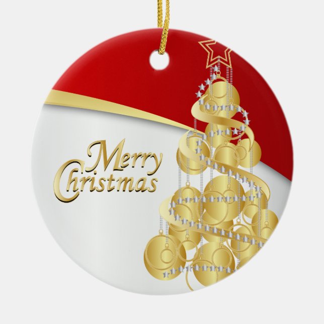 Elegant Red, Gold and White Christmas | DIY Photo Ceramic Ornament (Front)