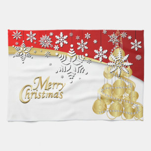 Elegant Red, Gold and White Christmas Kitchen Towel