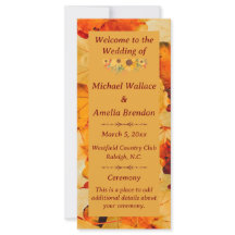 Elegant Red Gold Autumn Leaves Wedding Program