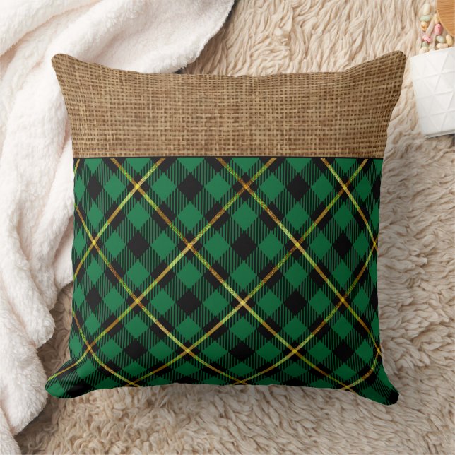 Elegant Red Gold Buffalo Check Tartan Pattern  Throw Pillow (Blanket)
