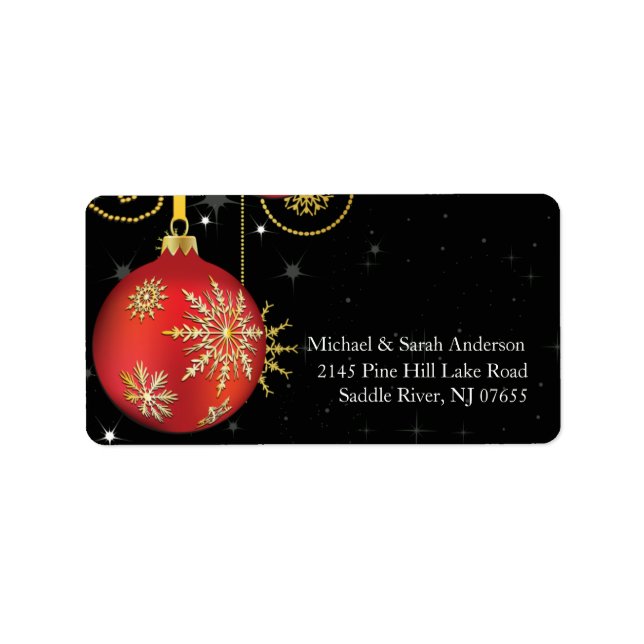 Elegant Red Gold Christmas Ball Address Label (Front)