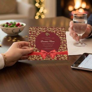 Elegant Red gold Christmas Business Party Invite