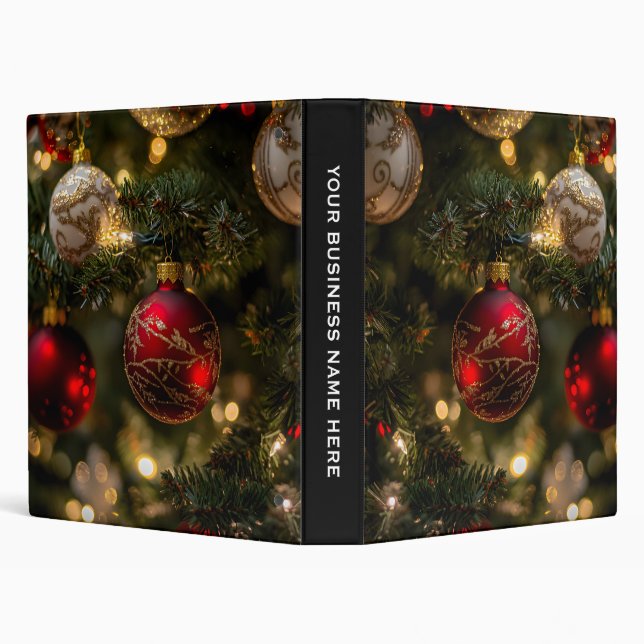 Elegant Red Gold Christmas Holiday Tree Binder (Background)