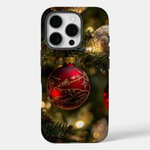 Elegant Red Gold Christmas Holiday Tree iPhone 16 Pro Case