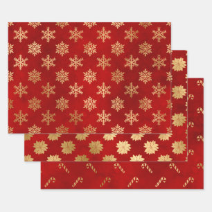 Elegant red & gold Christmas patterns  Wrapping Paper Sheet
