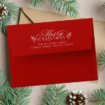 Elegant Red & Gold Christmas Return Address Envelope<br><div class="desc">This Christmas envelope featuring a 'Merry Christmas' script with pinecone twigs and pre-printed return address. For more advanced customization of this design,  please click the DESIGN TOOL BUTTON above!</div>
