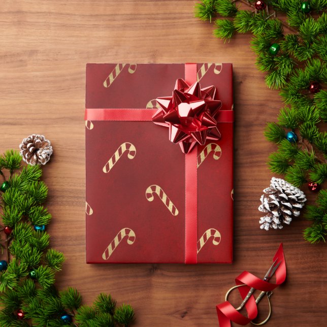 Elegant red & gold Christmas sugarcane pattern Wrapping Paper (Holiday Gift)