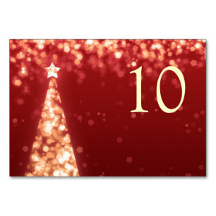 Elegant Red Gold Christmas Wedding Table Number