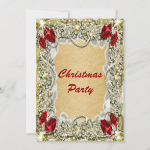 Elegant red gold Christmas wreath Invitation