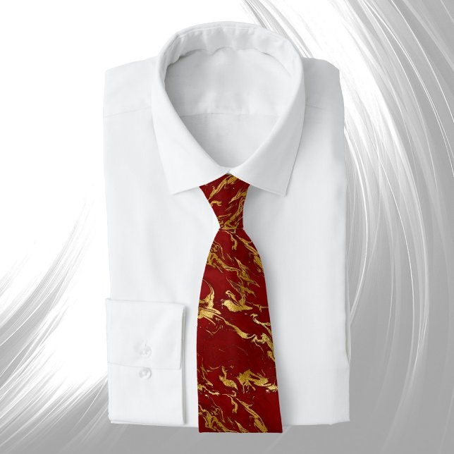 Elegant Red Gold Faux Marble Christmas Tie (Creator Uploaded)
