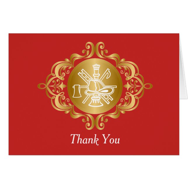 Elegant Red Gold Fire Icon Logo Thank You Cards (Front Horizontal)