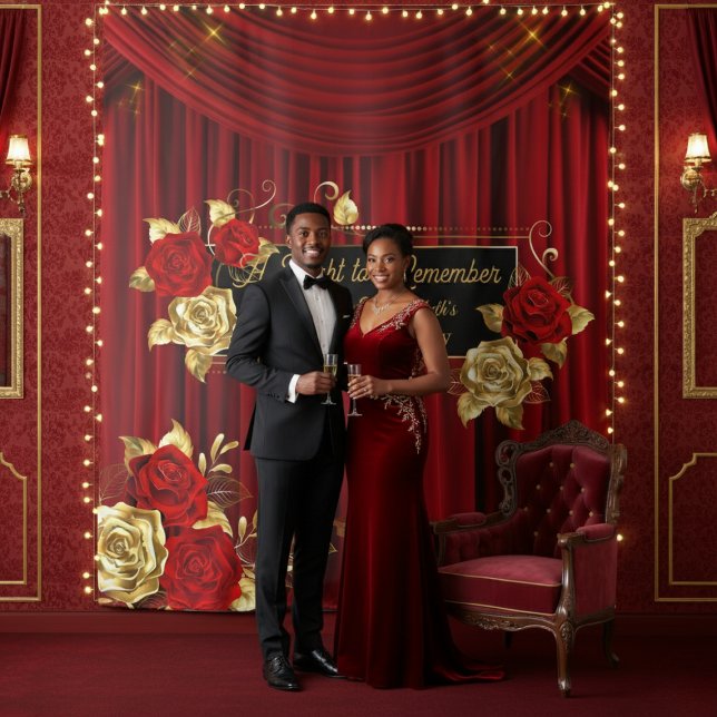 Elegant Red & Gold Floral Engagement Backdrop  Tapestry (Creator Uploaded)